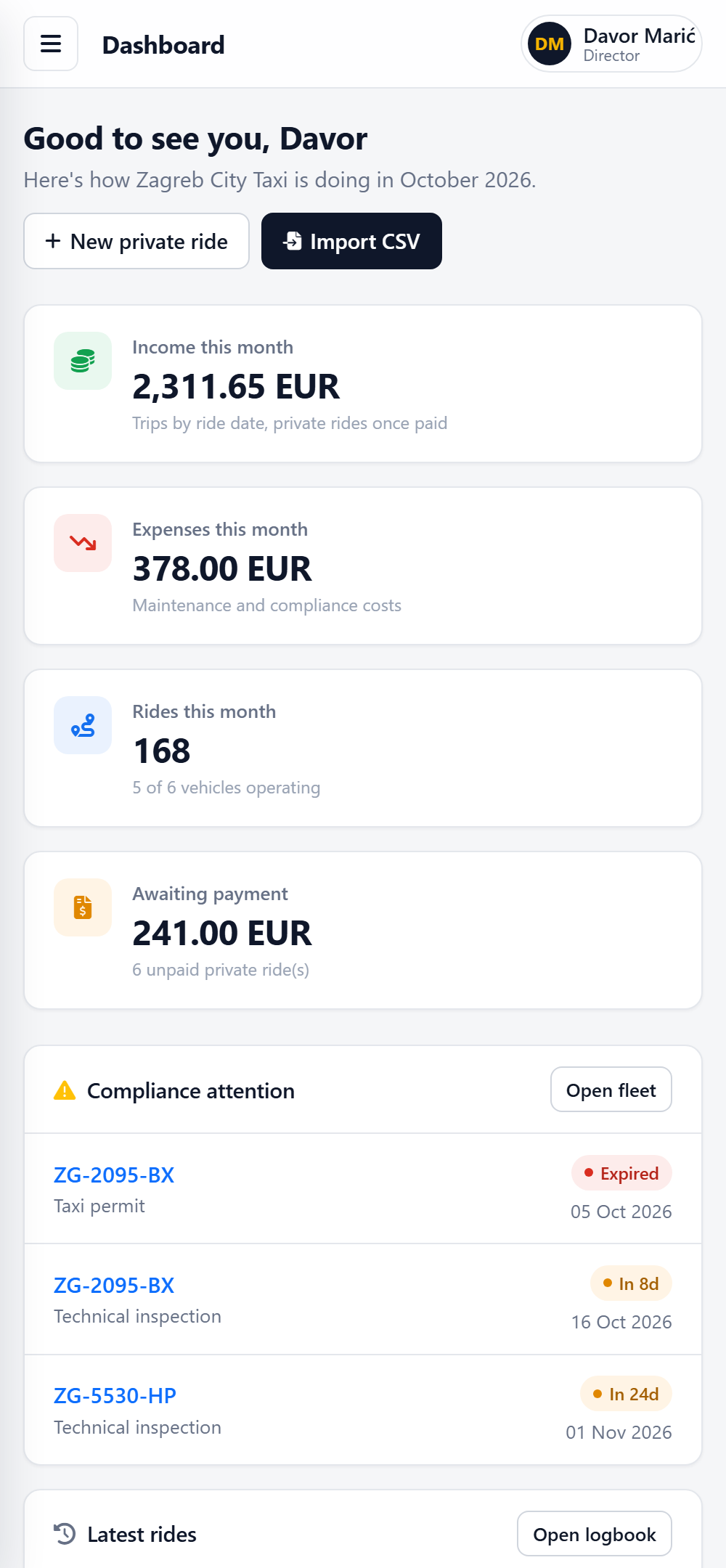 The same dashboard on a phone.