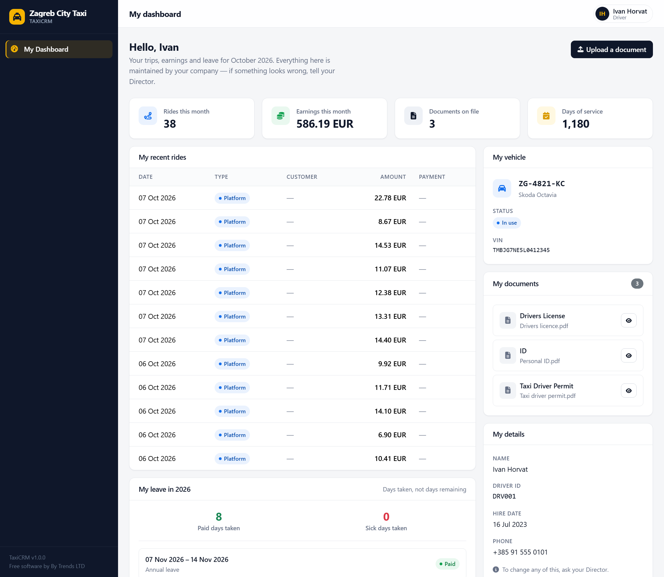 The driver portal on a desktop.